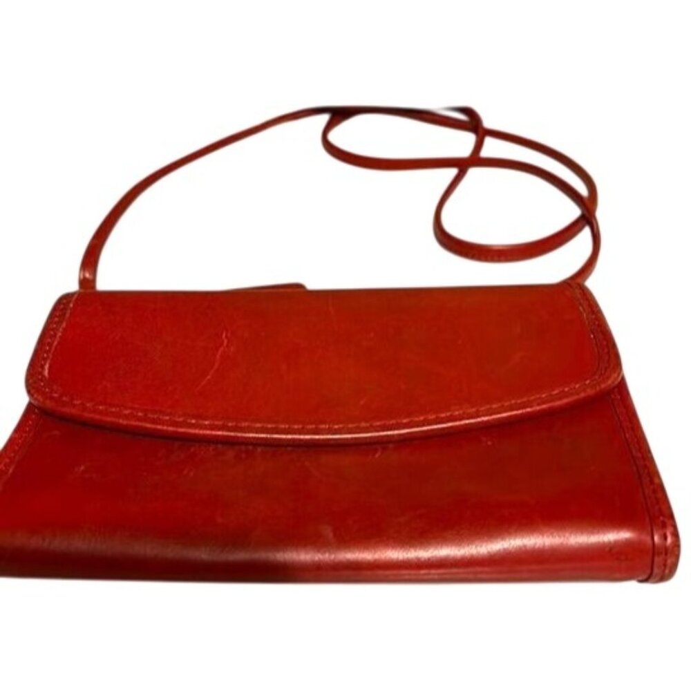 Vintage Coach Red Leather Crossbody Bag With Zippered Interior Pocket & Adjustab